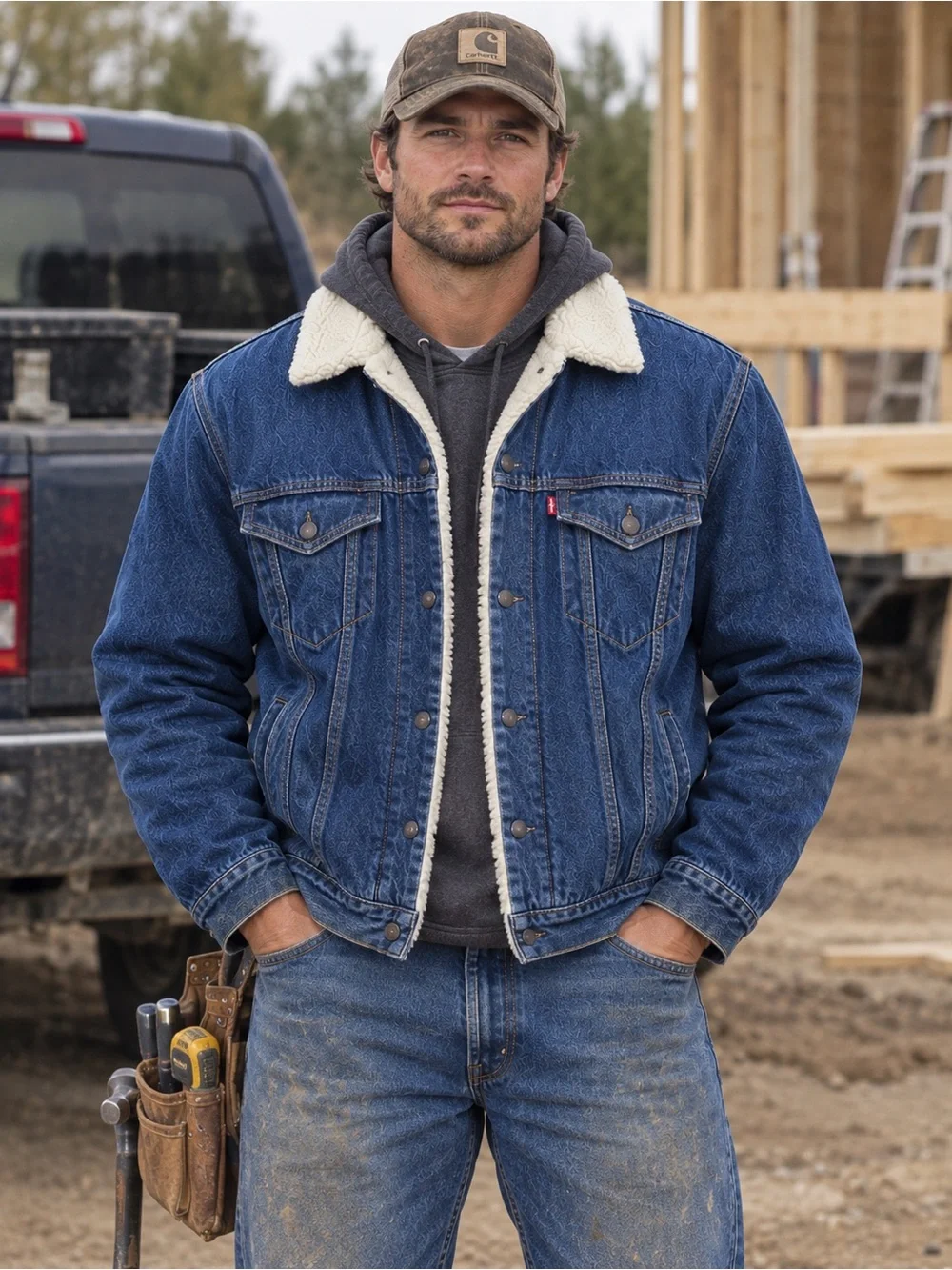 Levi’s Men’s L Sherpa Trucker Jacket Type III Dark Wash Denim 16365-0075